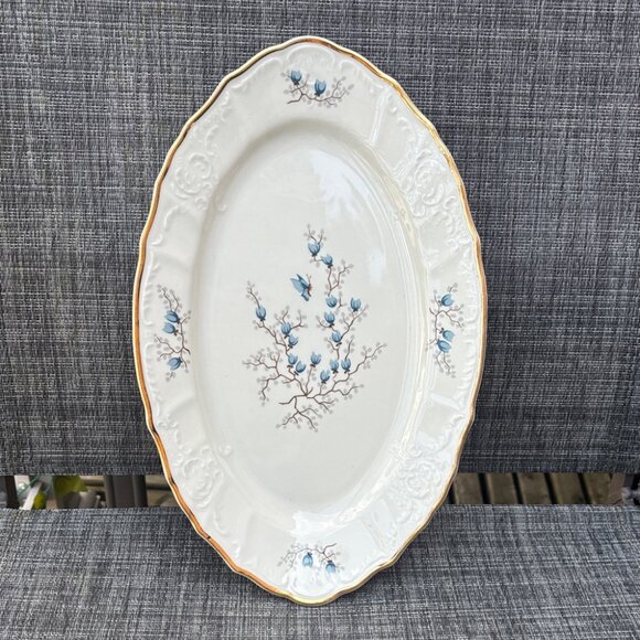 Bernadotte Porcelain Floral Oval Platter Plate with Gold Trim Czechoslovakia - Picture 2 of 10